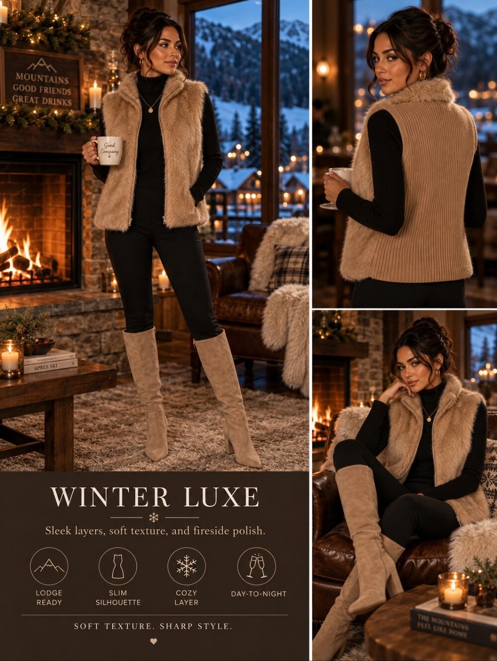 Kikit Faux Fur Vest in Camel Beige